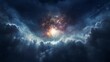 A celestial object surrounded by cosmic clouds