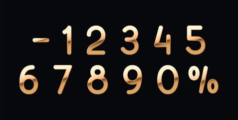 Poster - Golden elegant numbers 1, 2, 3, 4, 5, 6, 7, 8, 9, 0. Chic Design sign isolated on black background. Gold set of number, font luxury. vector illustration