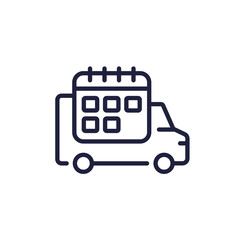 Sticker - delivery schedule line icon with a van