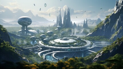 Wall Mural - a futuristic space colony on another planet for a sci-fi twist