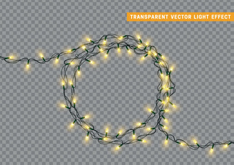Wall Mural - christmas decorative light garlands. new year's decor circular ring wreath. realistic xmas holiday d