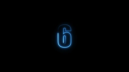 Wall Mural - Abstract neon glowing countdown timer from 6 seconds royal blue illustration. Black background 4k illustration.