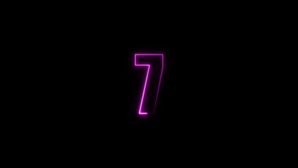 Wall Mural - Abstract neon glowing countdown timer from 7 seconds magenta color illustration. Black background 4k illustration. 