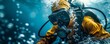 Professional Diver in Full Gear Exploring Underwater

