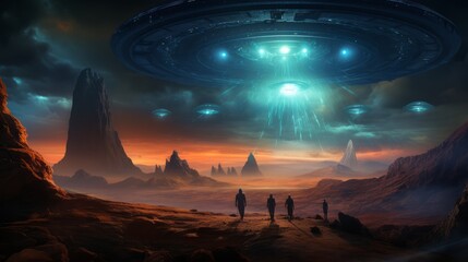 Wall Mural - sci fi digital art showcasing space exploration and alien encounters