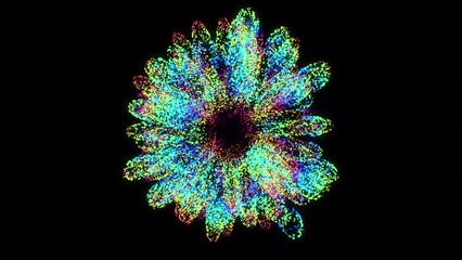 Poster - 4k Colorful Particles Explosion. Motion Background. Acid colors. glitter particle. Isolated on black. Animated Overlay.