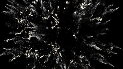 Poster - 4k Silver Particles Explosion. Motion Background. Colorful glitter particle. Isolated on black. Animated Overlay.