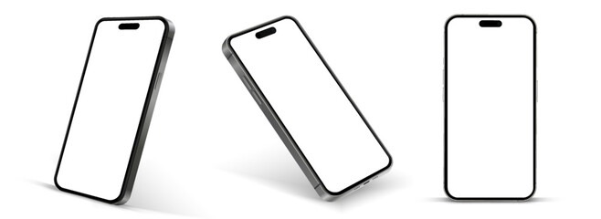 Aufkleber - 3D realistic high quality smartphone mockup with isolated background. Smart phone mockup collection. Device front view. 3D mobile phone with shadow on white background.