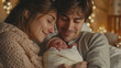 Family Celebration, A family cherishes a newborn in a cozy room filled with affection.
