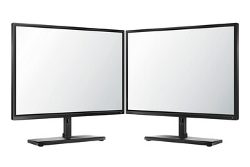 Pair of Black Computer Monitors - isolated on White Transparent Background, PNG
