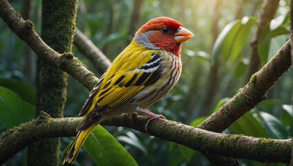 Sticker - beautiful finch bird setting on a tree