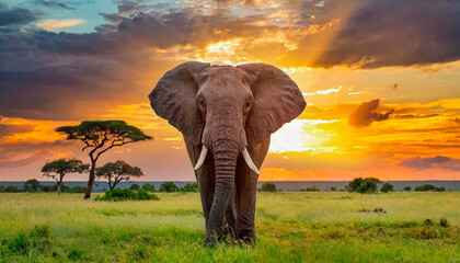 elefante en la sabana al atardecer