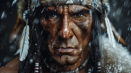 Poster - Unwavering Gaze of the Resilient Warrior Tribe in Minimalist K Rendering