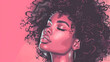 African woman banner  with afro hair illustration for fashion with copy space on pink background.  generative ai
