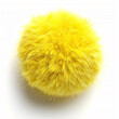 Vibrant yellow, fluffy object against a white background, resembling a soft pom-pom or textile material