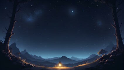 Wall Mural - camping night in landscape with mountains, copy space, space for text and design 