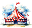 Watercolor Circus Tent isolated on White Background