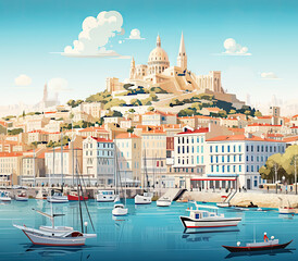 Wall Mural - Marseille Travel Landscape Poster Art Background