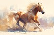 Beautiful watercolor horse with brush strokes