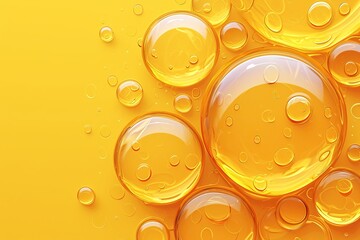 Closeup of olive oil bubbles in a yellow background