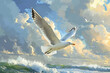Seagull clipart soaring over the ocean