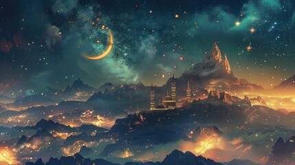 Wall Mural - An evocative image capturing the moment of the Ramadan moon sighting