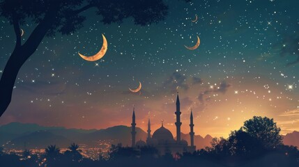 Wall Mural - An evocative image capturing the moment of the Ramadan moon sighting