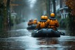 Flooded Area Rescue Photo of a rescue team evacuating people from a flooded area using boats