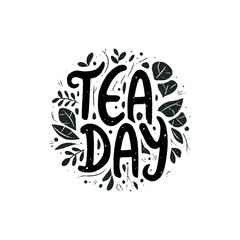 Wall Mural - A black and white logo of a circle with the word tea written in cursive letters