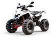A white ATV with black tires and red accents, isolated white or transparent background