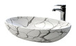 Modern white bathroom vessel sink with faucet, cut out
