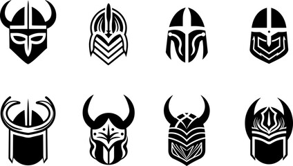 Simple set of viking helmet icon. Set of soldier warrior helmet icons. 