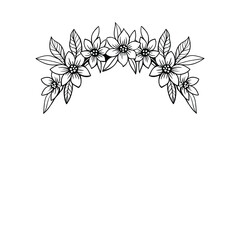 Sticker - wreath of flowers, hair accessory, hand drawn, monochrome illustration