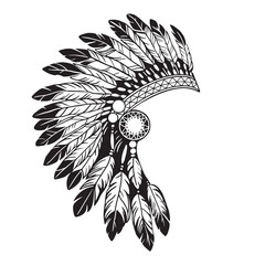 Traditional American Indian headdress, monochrome illustration