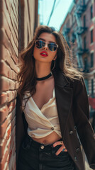 Wall Mural - Fashion-forward Woman Posing, fashion-forward woman posing in trendy attire, showcasing individuality and confidence