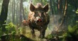 Zoomed Effect on boar in forest, rangefinder Vision, photorealistic