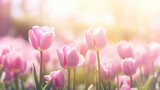 Fototapeta Tulipany - blooming spring pink tulips flower like background