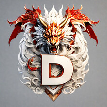 Dragon Head With Letter D On A Gray Background. 3d Rendering