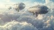 Floating city above the clouds high-tech zeppelins aerial parks sky bridges