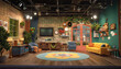 Wholesome Family Talk Show Studio: A charming set with wholesome decor and a backdrop highlighting family values and togetherness