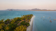 Aerial view of koh Mook or koh Muk island with beautiful sky and sunrise, in Trang,