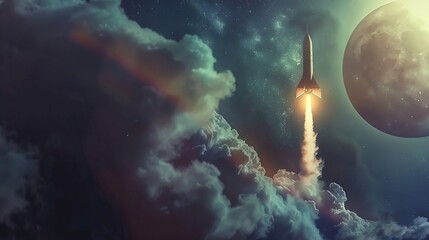 Aufkleber - Generative AI : Futuristic Conceptual Photo. Startup Concept. Rocket Take-off and Released from Digital Tablet 