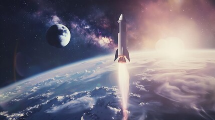 Aufkleber - Generative AI : Futuristic Conceptual Photo. Startup Concept. Rocket Take-off and Released from Digital Tablet 