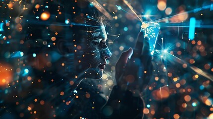 Aufkleber - Generative AI : Metaverse and Blockchain Technology Concepts. Person with an Experiences of Metaverse Virtual World