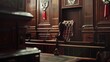 Generative AI : A courtroom in a Russian court, an empty judge's chair