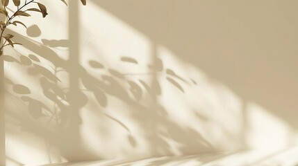 Poster - Generative AI : Minimalistic abstract gentle light beige background with light andand intricate shadow from the window