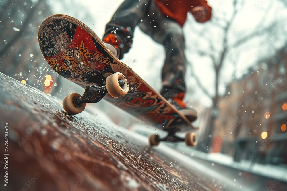 A skateboarder executing a daring mid-air trick on a vertiginous half ...