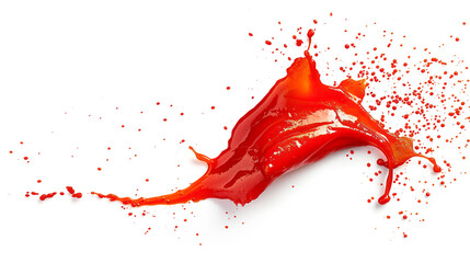 Poster - Top-View Red Tomato Sauce Splash, Vibrant Color and Texture, Isolated on White Background