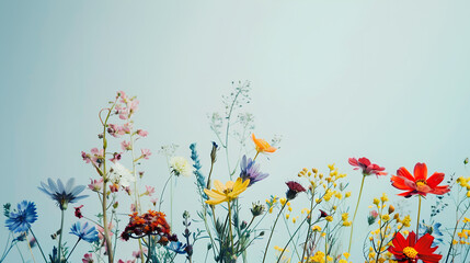 Wildflowers on a blue tabletop.