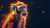 Fototapeta Perspektywa 3d - A cute monkey made of glowing particles in the style of digital art